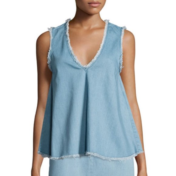 N /Nicholas Sleeveless Raw-Edge Denim Top - Picture 1 of 2